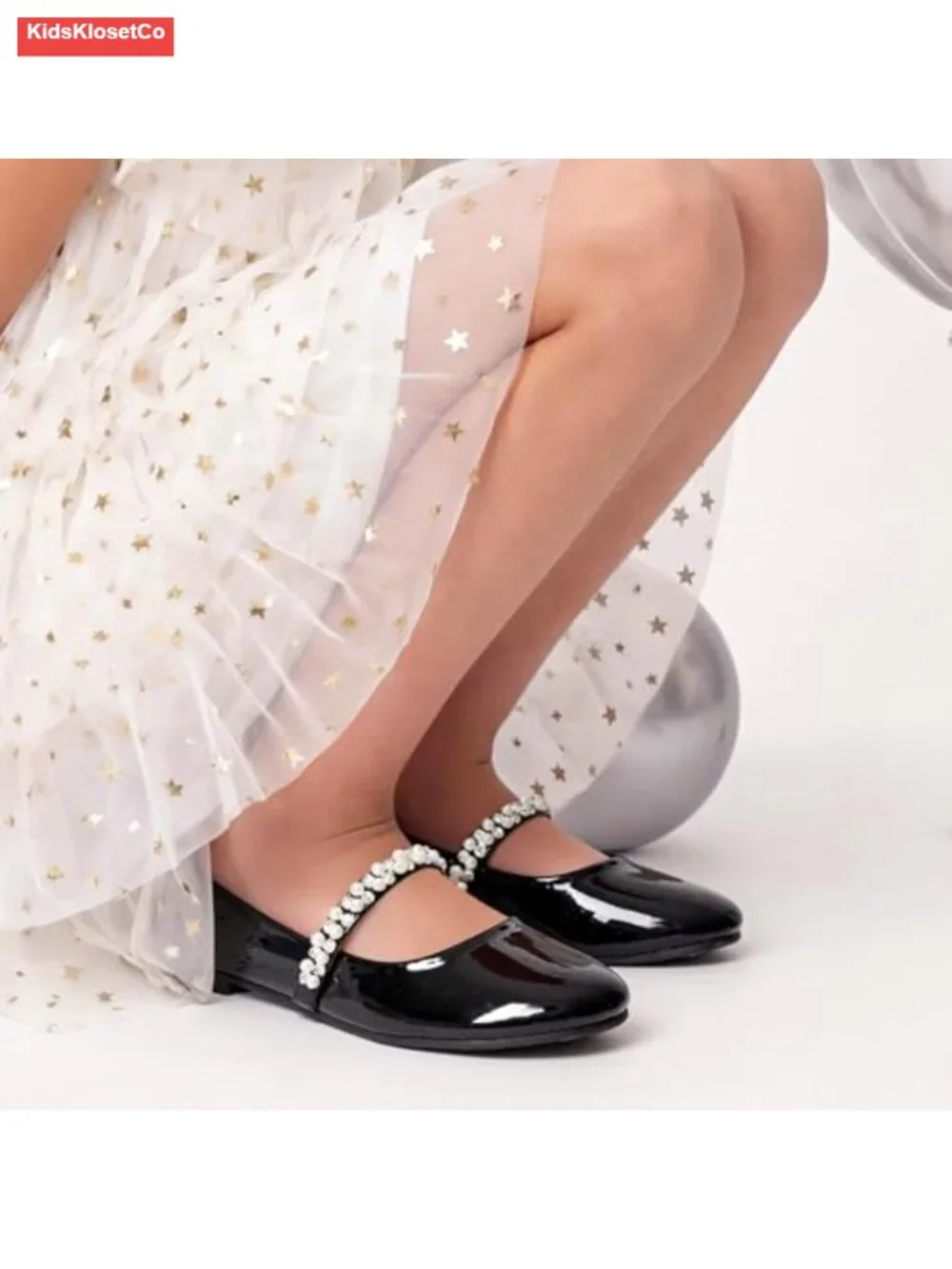 Girls Mary Jane Dress Shoes Flats with Pearl Straps for Wedding Party
